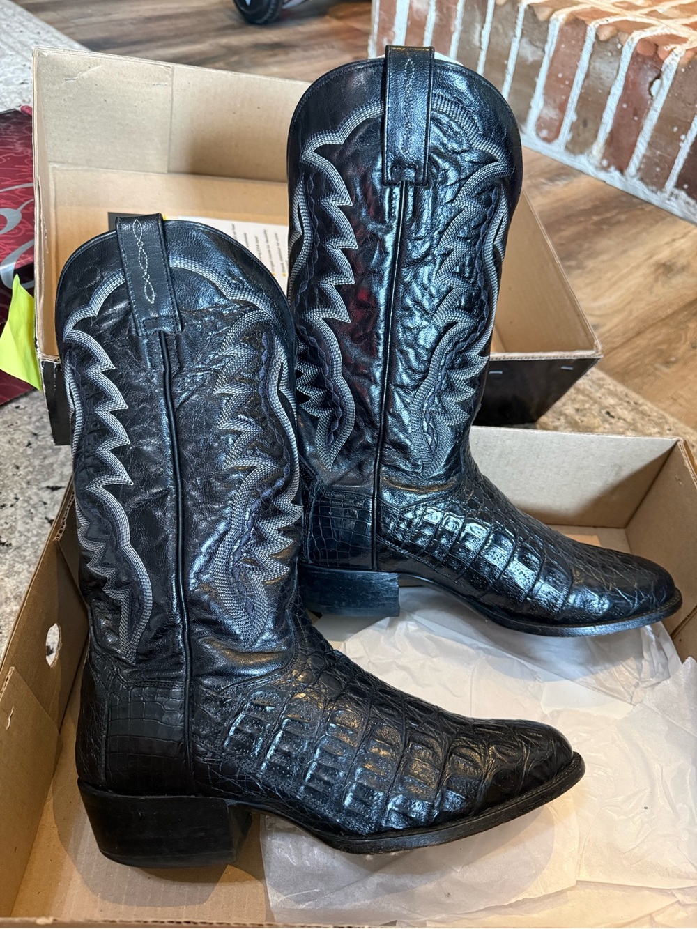 Dan Post Black Crocodile-Embossed Leather Cowboy Boots
